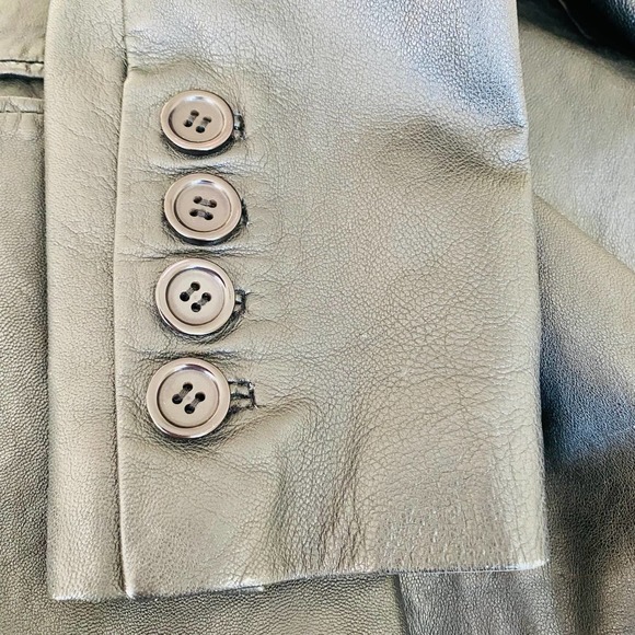 Aqua Lambskin Leather Black Cotton Lined Fitted Blazer Jacket Size Extra Small - Picture 8 of 10